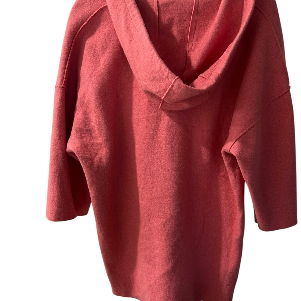 Loose Hooded V-Neck Boiled Wool Sweater - Picture 3 of 4